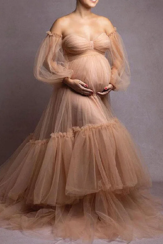 Major Savings Nude Soft Tulle Strapless Maternity Photoshoot Gown