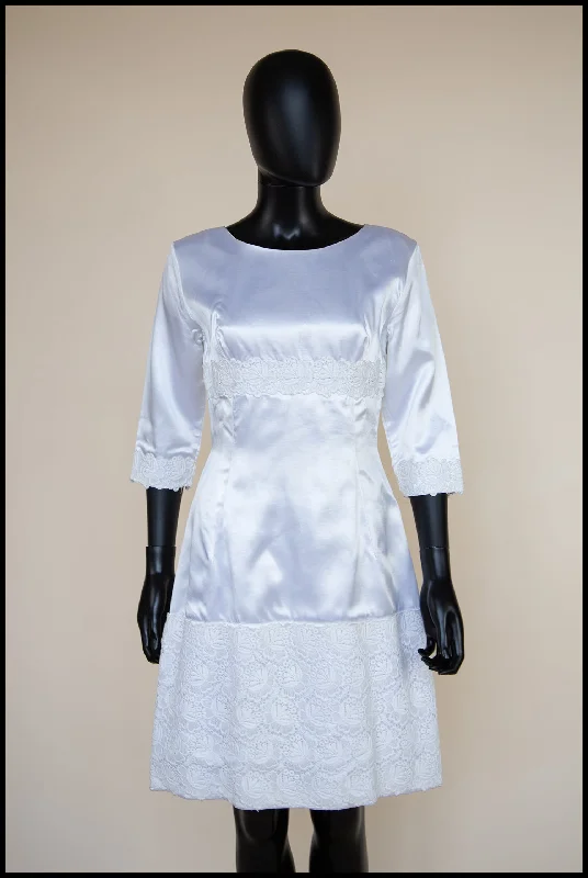 Low Prices Vintage 1960s Ivory Satin Lace Mini Dress