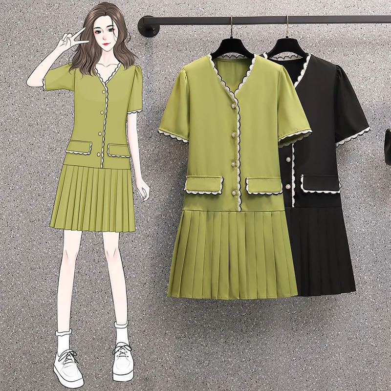 Bonus Savings Plus Size Chanelesque Buttons Pleat Dress
