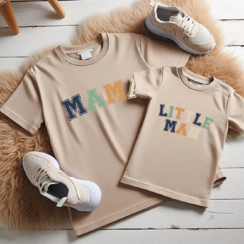 Mama & Little Man Multi Block Matching T-Shirts- Natural Raw