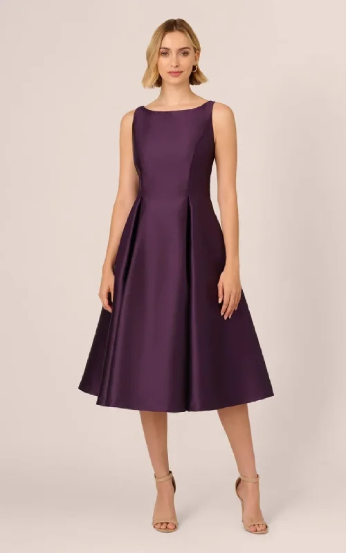 Adrianna Papell- Sleeveless Mikado Fit and Flare Midi Dress in Luxe Plum