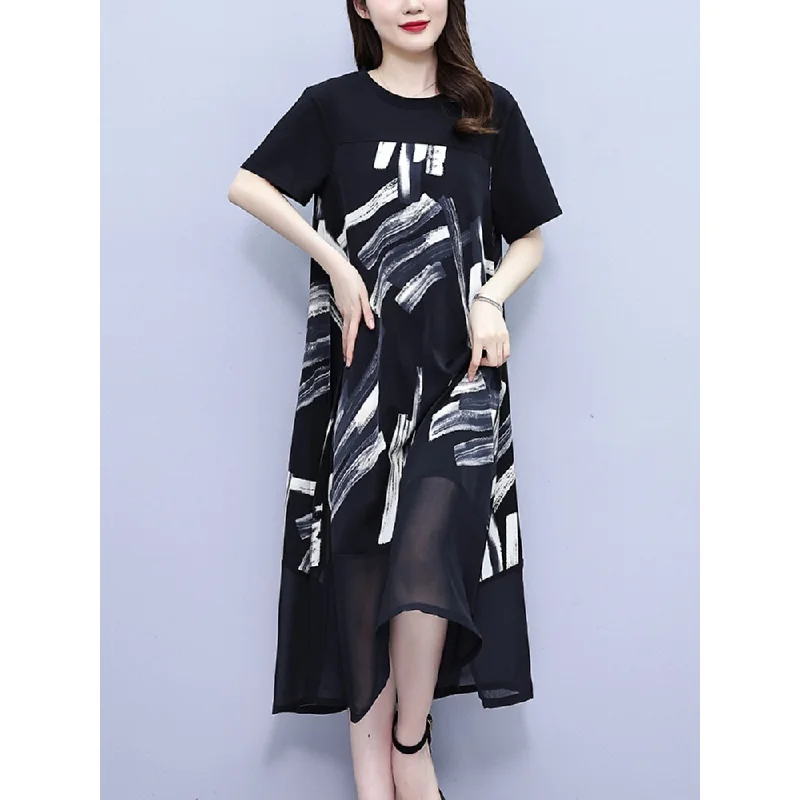 Time-Limited Offer Plus Size Brush Strokes Dress