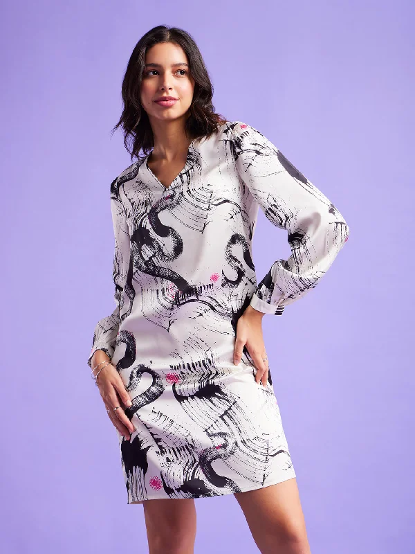 Best Deals Satin Shift Dress - Off White And Black