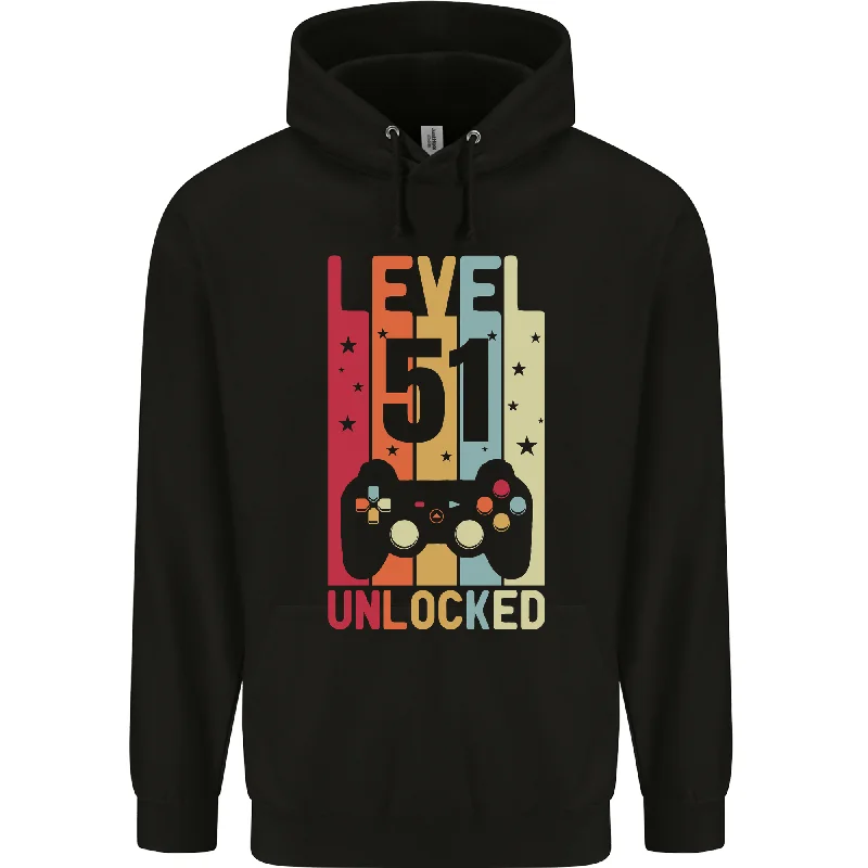 51st Birthday 51 Year Old Level Up Gaming Mens 80% Cotton Hoodie