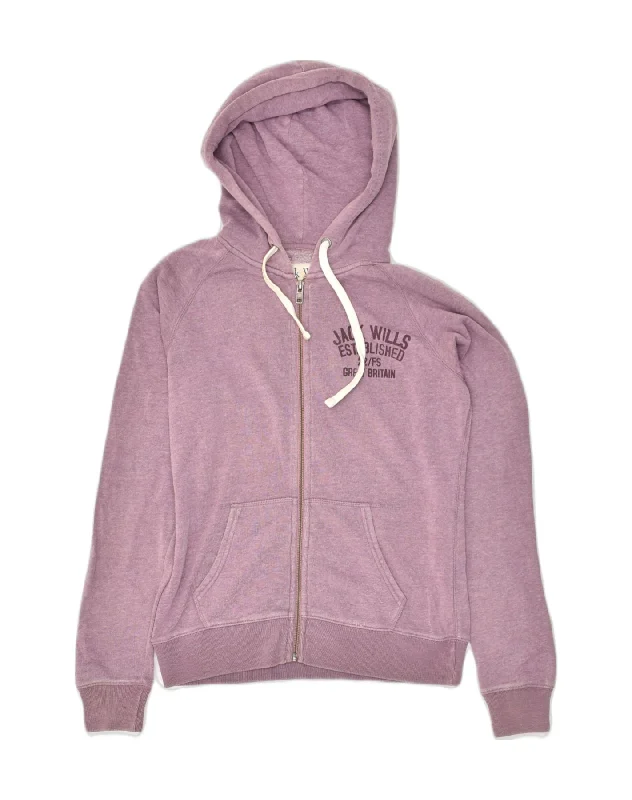 JACK WILLS Womens Loose Fit Zip Hoodie Sweater UK 10 Small Purple Cotton