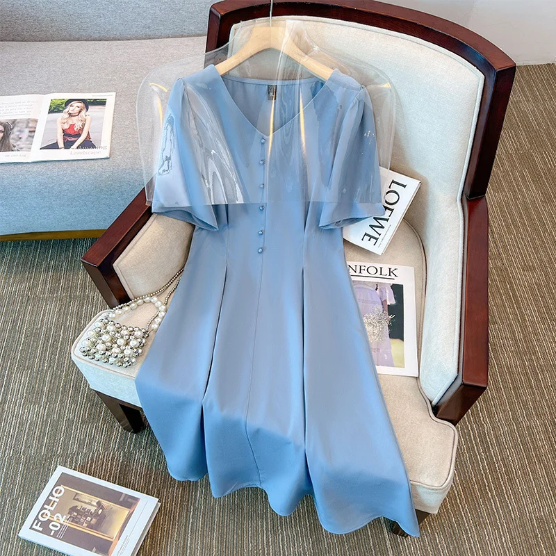 Limited Time Offer Plus Size Korean V Neck Buttons Midi Dress (EXTRA BIG SIZE)