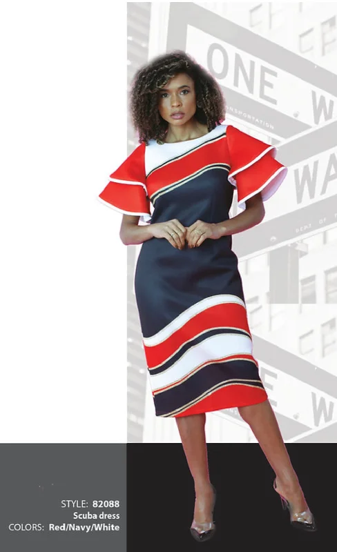 Hurry In Scuba Dress W/Double Layer Bell Sleeves