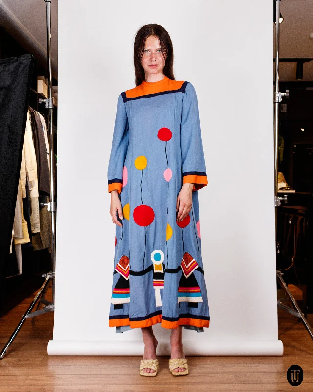 Year-End Sale 1970s Malcolm Starr Felt Appliqué Maxi Dress S