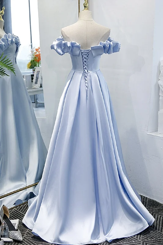 Doorbuster Deal Blue Satin Long A Line Prom Dress, Blue Evening Dress