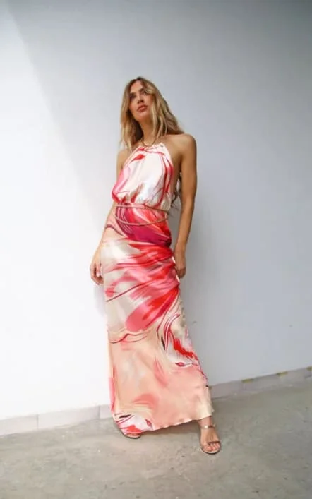 Moqette- Long Halter Dress with Slit