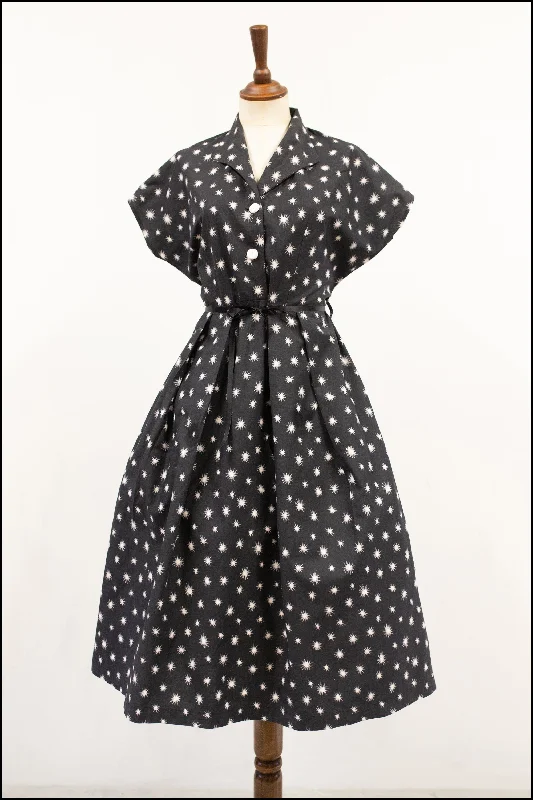 Vintage 1950s Black Mid Century Star Dress