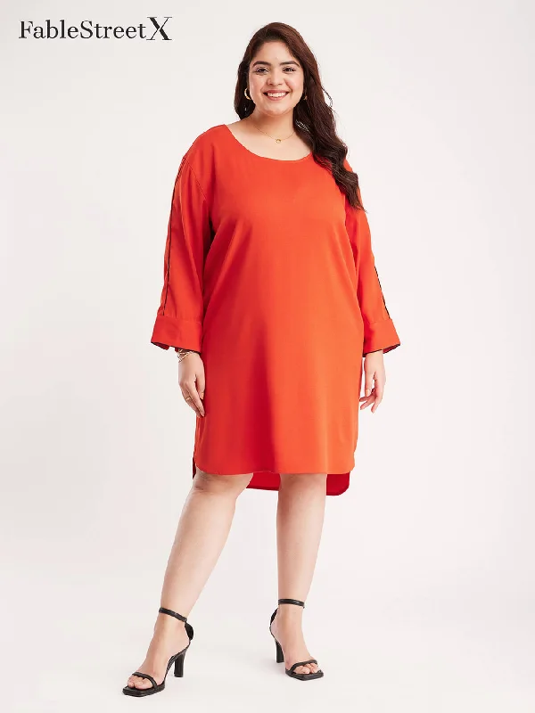 Midnight Sale Drop Shoulder Shift Dress - Rust