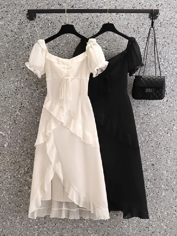 Plus Size Square Neck Frill Romantic Midi Dress