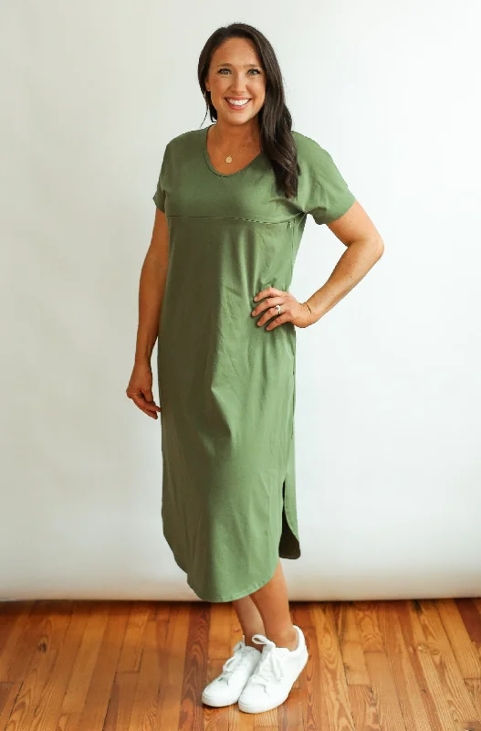 New Deals Invisible Zipper Midi Breastfeeding T-Shirt Dress
