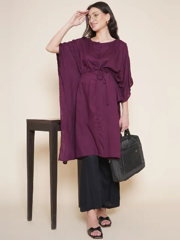 Blowout Sale Purple Maternity and Nursing Kaftaan Set with Black Trousers