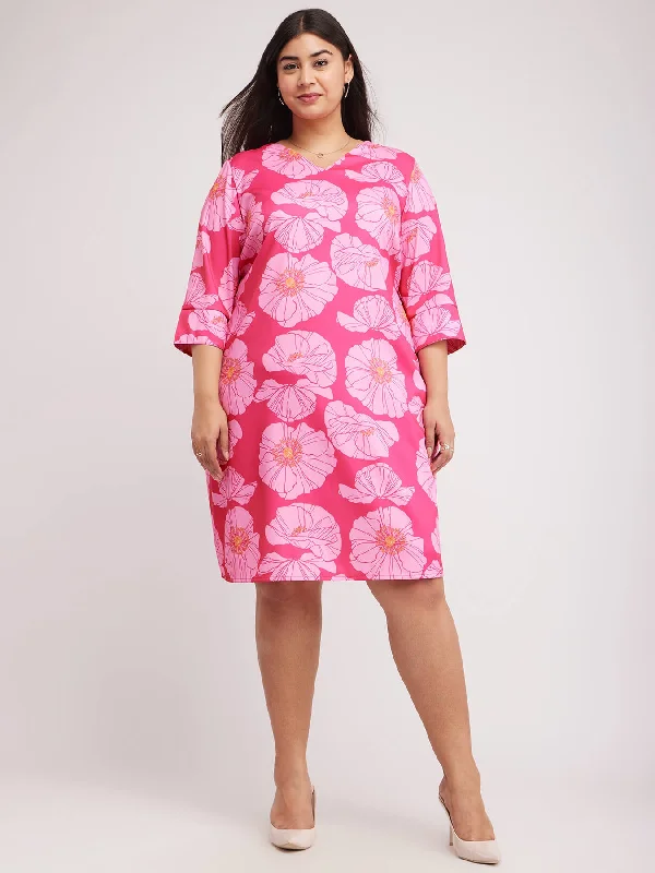 Can't Miss Floral Print Shift Dress - Pink