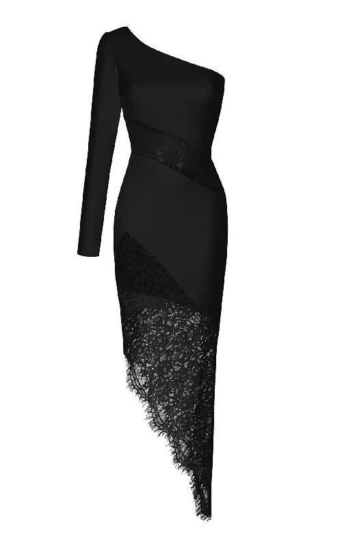 Super Sale One Shoulder Crepe And Lace Midi Prom Dress