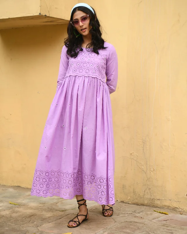 Big Discounts Daisy Embroidered Lilac Maxi Dress