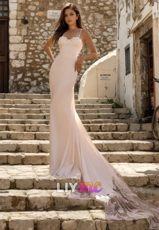Shop and Save Sweetheart Spaghetti Straps Lace Appliques Mermaid Wedding Dress