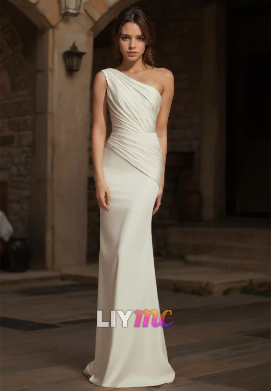Unmissable Offer One Shoulder Sleeveless Pleated Ruched Mermaid Satin Wedding Dress Unmissable Offer One Shoulder Sleeveless Pleated Ruched Mermaid Satin Wedding Dress