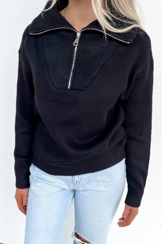 Seasonal Sale Victoria 1/4 Zip Knit Jumper Black