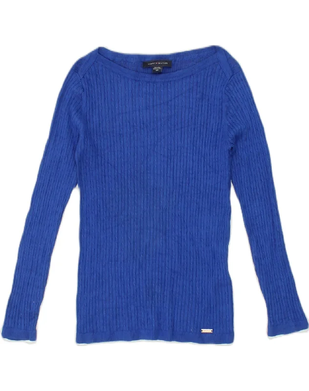 Discount Mania TOMMY HILFIGER Womens Boat Neck Jumper Sweater UK 8 Small Blue Viscose