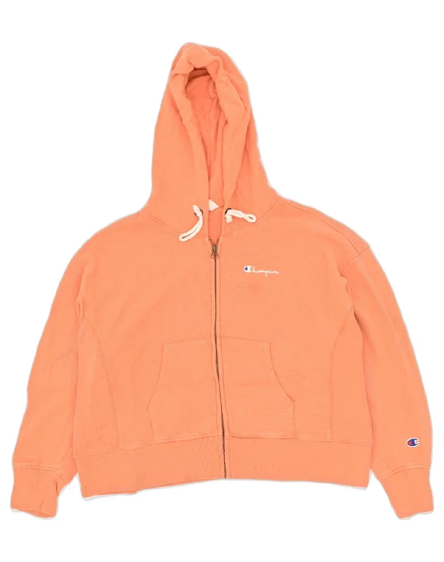 The Best Prices CHAMPION Womens Oversized Zip Hoodie Sweater UK 14 Large Orange Cotton