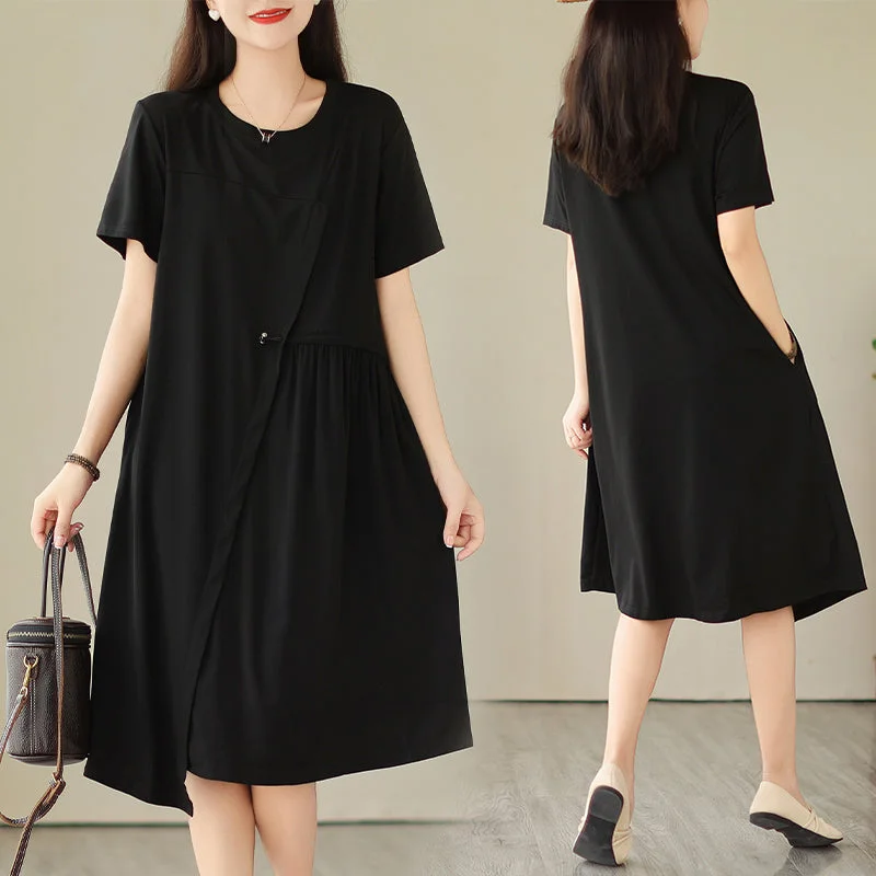 Epic Deals Plus Size Black Asymmetric Short Sleeve Dress