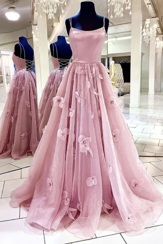 Massive Deals A Line Backless Pink Floral Long Prom Dress, Pink Floral Formal Graduation Evening Dress Massive Deals A Line Backless Pink Floral Long Prom Dress, Pink Floral Formal Graduation Evening Dress
