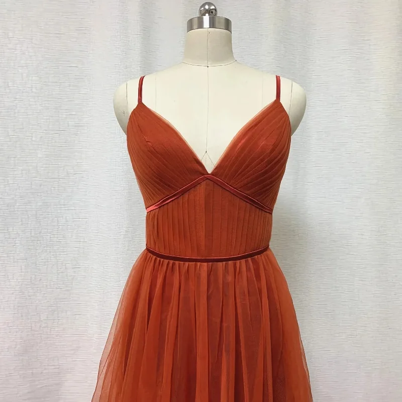 Hot Deal Bridesmaid Dresses, Burnt Tulle Bridesmaid Dress, 2024 Spaghetti Straps Boho