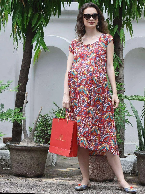 TIME-Limited Offer Red A-line Maternity Dress