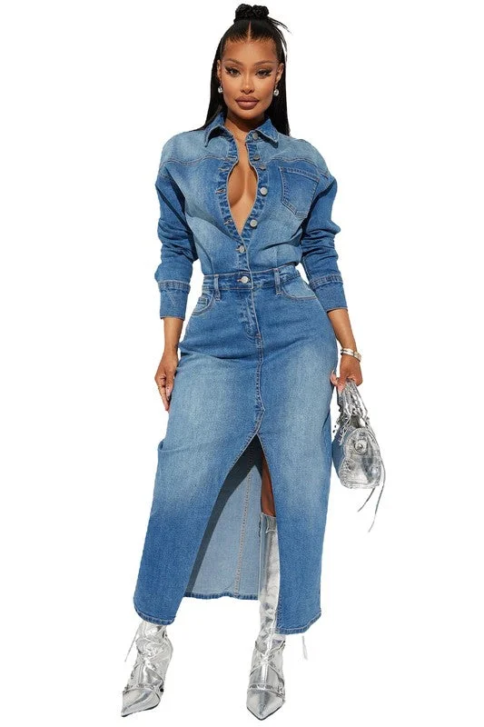 Limited Edition WOMEN FASHION DENIM LONG MAXI DRESS