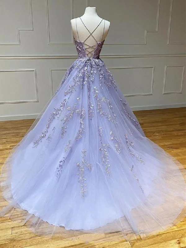 Super Sale Long Backless Lavender Lace Prom Dresses
