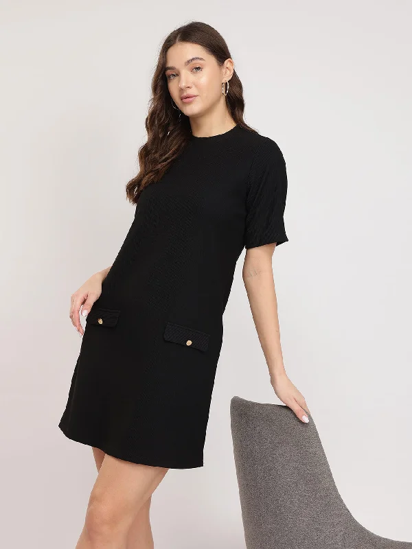 Members Only Knitted Shift Dress - Black