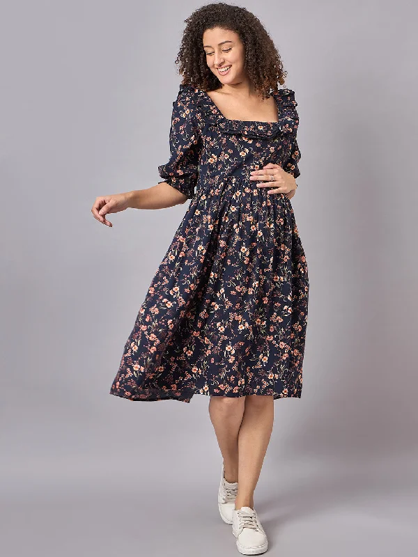 Today's Special Blue Floral Maternity and Nursing Dress