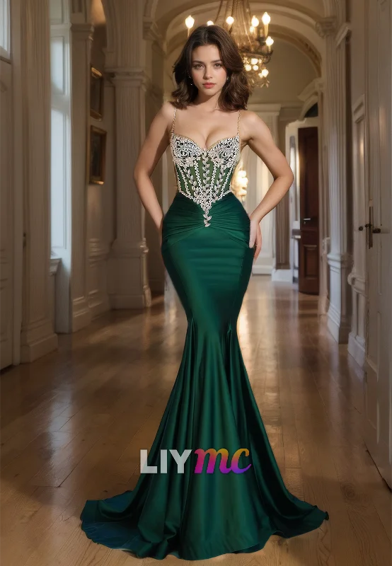 Daily Deals Sweethear Sleeveless Appliques Pleated Sleek Mermaid Prom Dress
