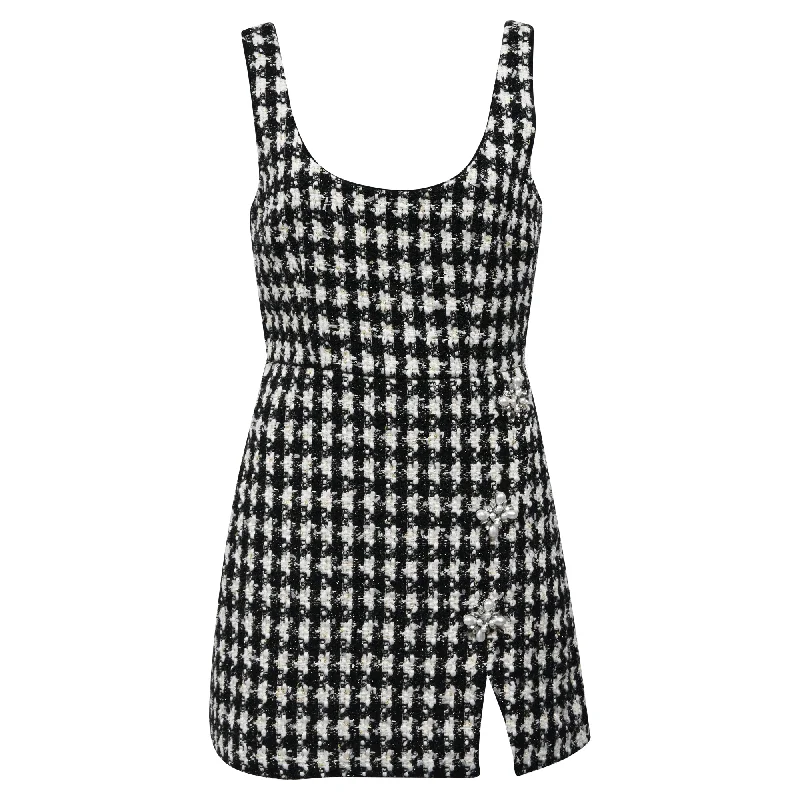 Self-Portrait Check Boucle Mini Dress in Black and White Polyester