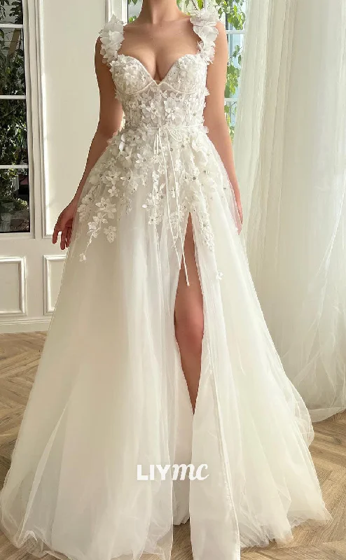 Fantastic Offers LP2104 - V-Neck Sleeveless Floral Side Slit Tulle A-Line Prom Dress Fantastic Offers LP2104 - V-Neck Sleeveless Floral Side Slit Tulle A-Line Prom Dress