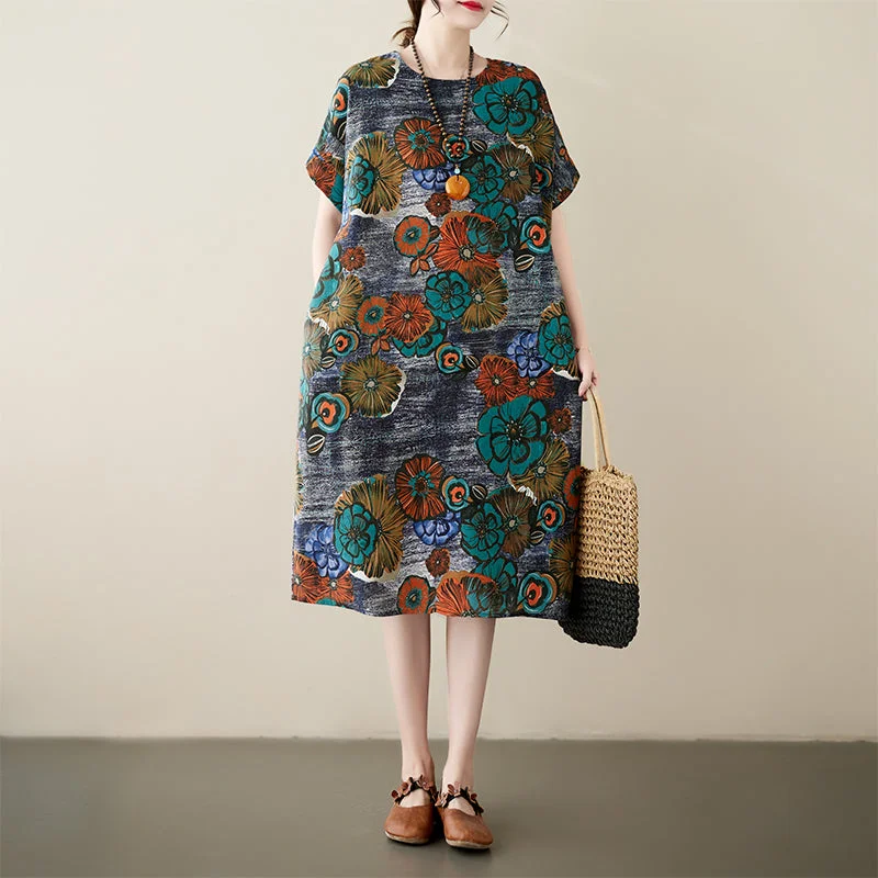 Deal of the Day Plus Size Art Piece Pockets Shift Dress