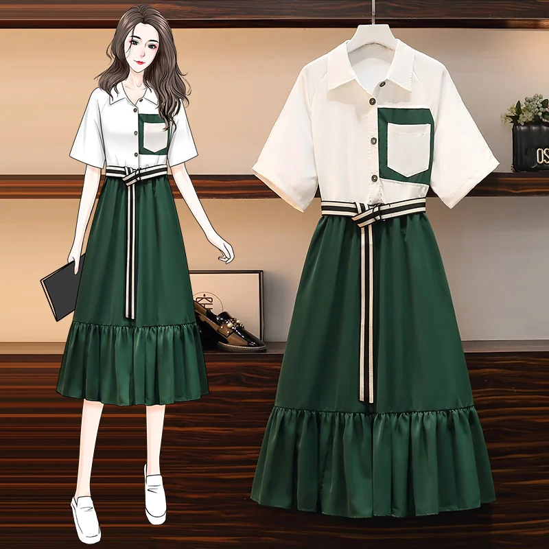 Fantastic Deals Plus Size Green Mock 2 Piece Shirt Dress