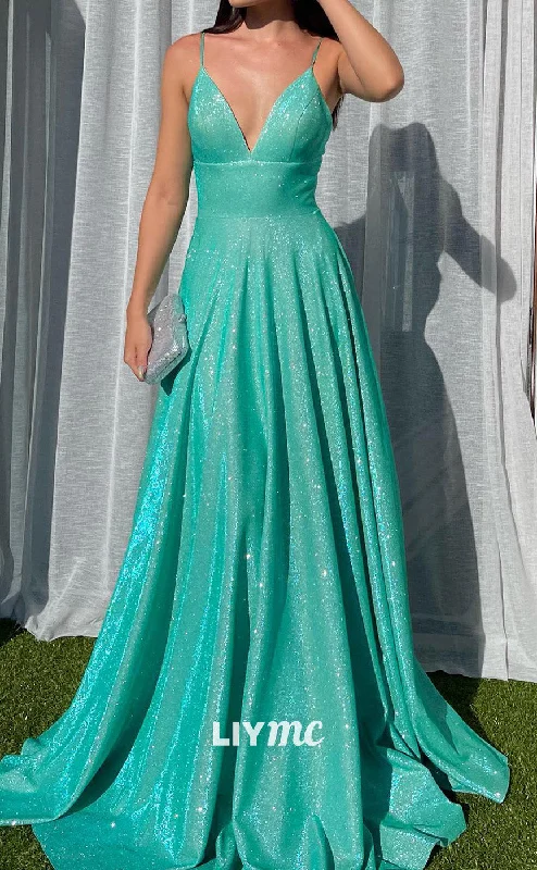 Limited Stock LP2061 - V-Neck Spaghetti Straps Empire Waist Pleated A-Line Prom Dress Limited Stock LP2061 - V-Neck Spaghetti Straps Empire Waist Pleated A-Line Prom Dress