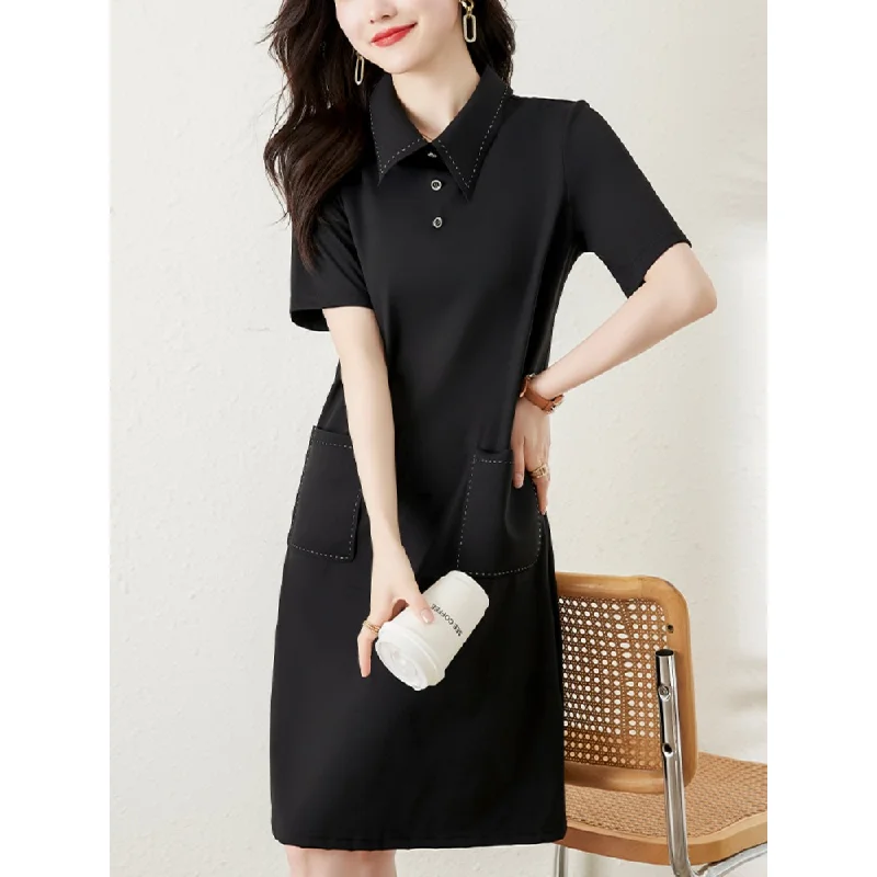 Reduced Prices Plus Size Black Pocket Shift Shirt Dress