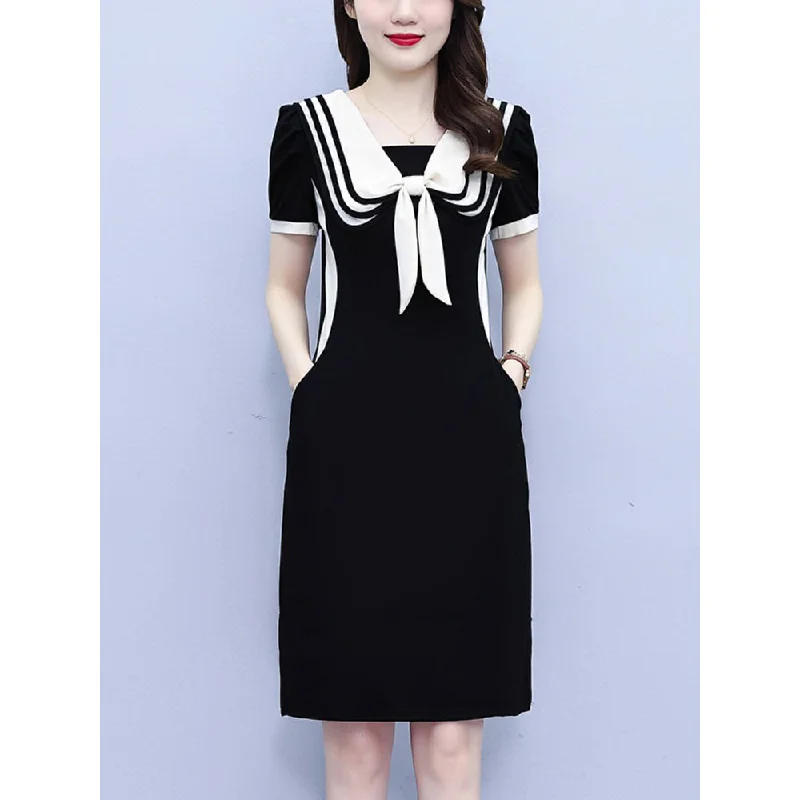 Act Fast Plus Size Mod Sailer Bow Pocket Dress