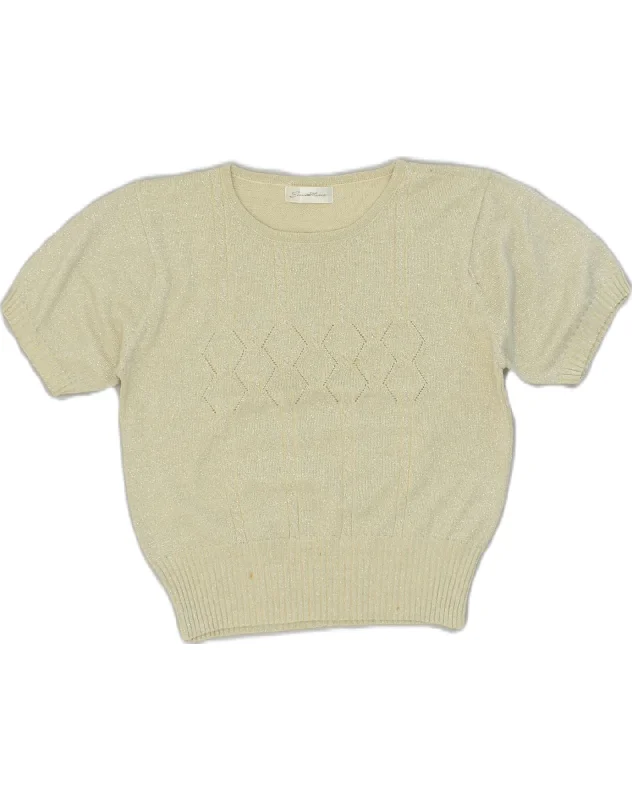 New Markdowns VINTAGE Womens Short Sleeve Crew Neck Jumper Sweater UK 14 Medium Off White
