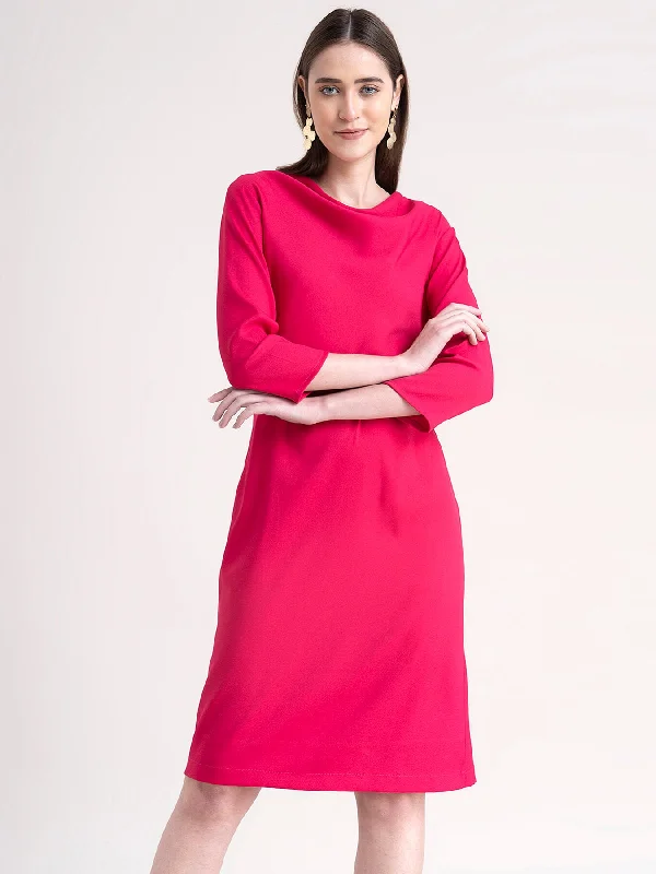 Loyalty Reward Cowl Neck Shift Dress - Fuchsia
