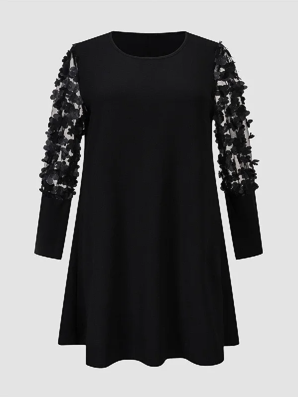 Special Price Lace Sleeves Party Dress - Black