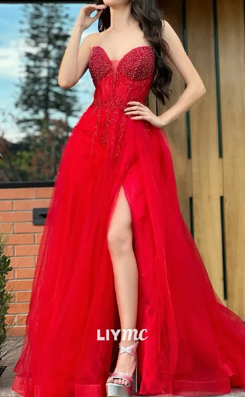 Overstock Sale LP2144 - Sweetheart Sleeveless Beaded A-Line  Ball GownProm Dress