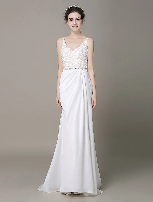 Daily Deals Modern Satin Sheath Wedding Dress Plunging Neckline Bow Back Belt Lace Beading Evening Dress Milanoo Daily Deals Modern Satin Sheath Wedding Dress Plunging Neckline Bow Back Belt Lace Beading Evening Dress Milanoo