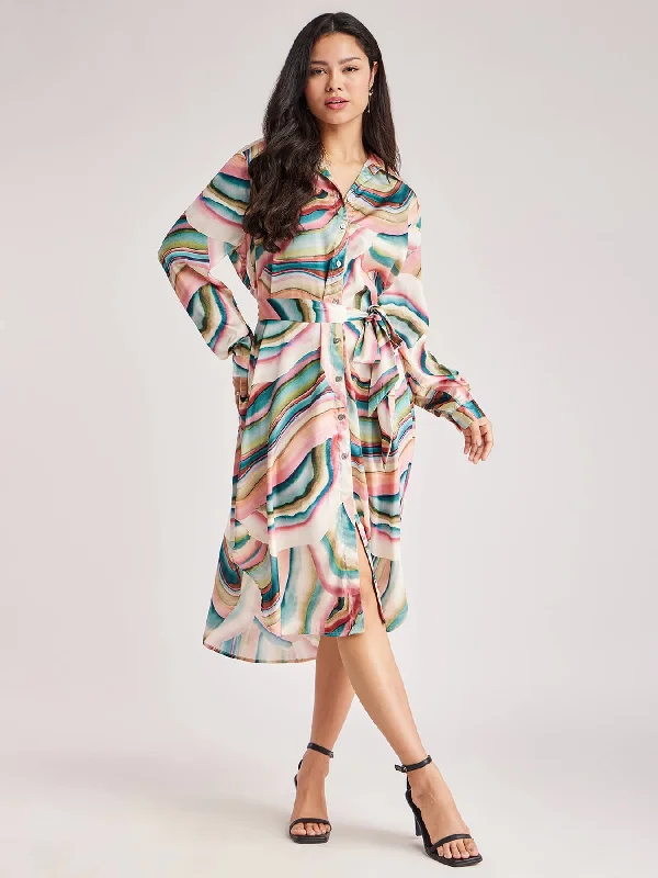 Lowest Prices Satin Oversized Shirt Dress - Multicolour