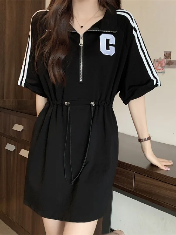 Plus Size Black Sweater Sporty Short Sleeve Knit Dress